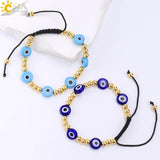 CSJA Stainless Steel Bead Bracelet Evil Eye Charm Braided Bracelet