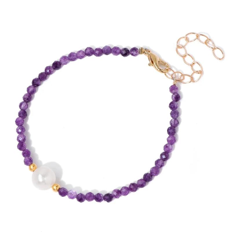 Faceted Gem Beads Bracelet Freshwater Pearl Charm Bracelet
