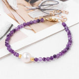 Faceted Gem Beads Bracelet Freshwater Pearl Charm Bracelet