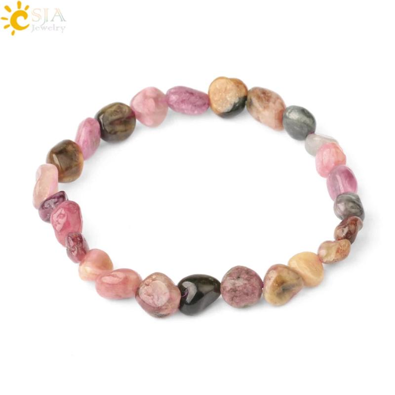 CSJA Natural Stone Bracelet Irregular Chip Beads Healing Jewelry