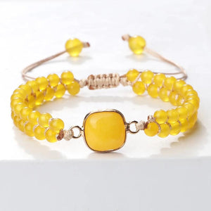 Yellow Chalcedony Stone Pendant Bracelet 4mm Bead Charm Bangle