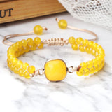 Yellow Chalcedony Stone Pendant Bracelet 4mm Bead Charm Bangle