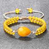 Yellow Chalcedony Stone Pendant Bracelet 4mm Bead Charm Bangle