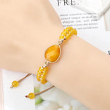 Yellow Chalcedony Stone Pendant Bracelet 4mm Bead Charm Bangle