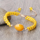 Yellow Chalcedony Stone Pendant Bracelet 4mm Bead Charm Bangle