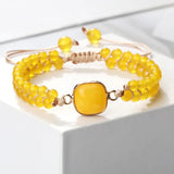 Yellow Chalcedony Stone Pendant Bracelet 4mm Bead Charm Bangle