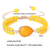 Yellow Chalcedony Stone Pendant Bracelet 4mm Bead Charm Bangle