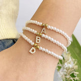 A-Z Alphabet Pearls Bead Letter Initial Name Bracelet with CZ Stone
