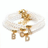 A-Z Alphabet Pearls Bead Letter Initial Name Bracelet with CZ Stone