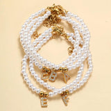A-Z Alphabet Pearls Bead Letter Initial Name Bracelet with CZ Stone