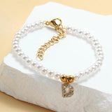 A-Z Alphabet Pearls Bead Letter Initial Name Bracelet with CZ Stone