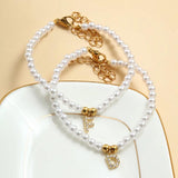 A-Z Alphabet Pearls Bead Letter Initial Name Bracelet with CZ Stone