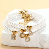 A-Z Alphabet Pearls Bead Letter Initial Name Bracelet with CZ Stone