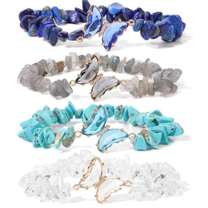 Women's Butterfly Bracelet Natural Gem Stone Chips Jewelry