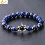 CSJA Hexagram Charms Bracelet Magen Star of David Lapis 8MM Gem Bead