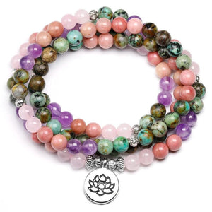 African Turquoise & Rose Quartz Bracelet Women 6MM