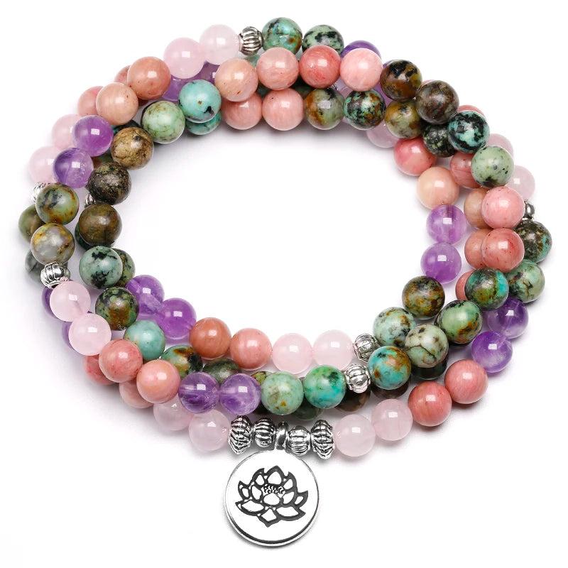 African Turquoise & Rose Quartz Bracelet Women 6MM