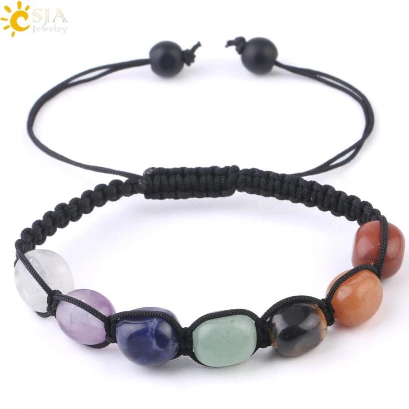 CSJA 7 Chakras Bracelets Reiki Natural Stone Braided Women Bracelet