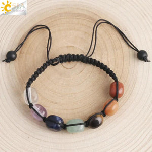CSJA 7 Chakras Bracelets Reiki Natural Stone Braided Women Bracelet