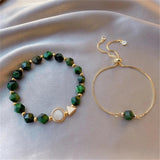 2pcs/Set Green Gem Stone Bracelet Light Niche Beaded Bracelet