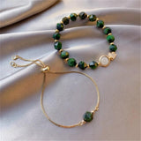 2pcs/Set Green Gem Stone Bracelet Light Niche Beaded Bracelet