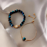 2pcs/Set Green Gem Stone Bracelet Light Niche Beaded Bracelet