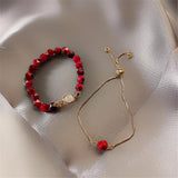 2pcs/Set Green Gem Stone Bracelet Light Niche Beaded Bracelet