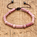 Rhodonite Beads Strand Bracelet Braided Wrap Friendship Couples Jewelry
