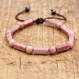 Rhodonite Beads Strand Bracelet Braided Wrap Friendship Couples Jewelry