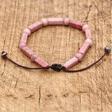 Rhodonite Beads Strand Bracelet Braided Wrap Friendship Couples Jewelry