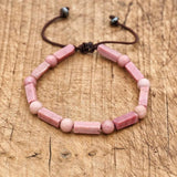 Rhodonite Beads Strand Bracelet Braided Wrap Friendship Couples Jewelry