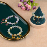 Crystal Cats Eyes Stone Beads Bracelet with Planet Pendant Bangle for Women