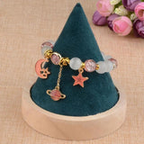 Crystal Cats Eyes Stone Beads Bracelet with Planet Pendant Bangle for Women