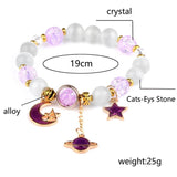 Crystal Cats Eyes Stone Beads Bracelet with Planet Pendant Bangle for Women