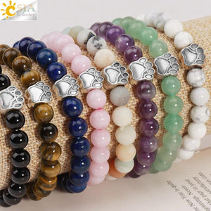 CSJA 8mm Stone Bead Bracelet with Animal Paw Charm