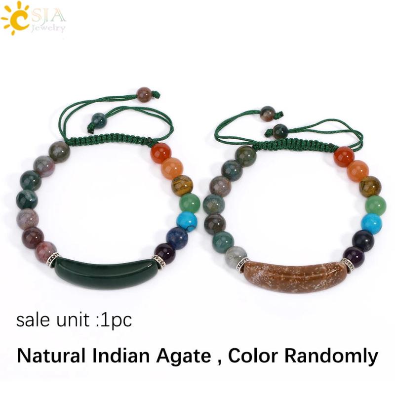 CSJA Pink Quartz Adjustable Bracelet with 7 Chakra Natural Stones