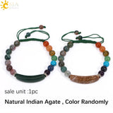 CSJA Pink Quartz Adjustable Bracelet with 7 Chakra Natural Stones