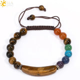 CSJA Pink Quartz Adjustable Bracelet with 7 Chakra Natural Stones