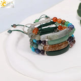 CSJA Pink Quartz Adjustable Bracelet with 7 Chakra Natural Stones