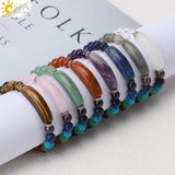 CSJA Pink Quartz Adjustable Bracelet with 7 Chakra Natural Stones