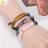 CSJA Pink Quartz Adjustable Bracelet with 7 Chakra Natural Stones