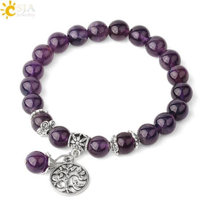 CSJA Amethysts Crystal Bracelet Tree of Life Protection Healing Energy G422