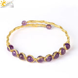 CSJA Natural Stone Round Beads Bracelet Malachite Amethysts Cuff Bangle