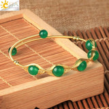 CSJA Natural Stone Round Beads Bracelet Malachite Amethysts Cuff Bangle