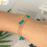 CSJA Natural Stone Round Beads Bracelet Malachite Amethysts Cuff Bangle