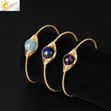 CSJA Natural Stone Round Beads Bracelet Malachite Amethysts Cuff Bangle