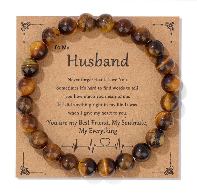 8mm Amethyst Hematite Heart Charm Bracelet for Couples
