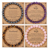 8mm Amethyst Hematite Heart Charm Bracelet for Couples