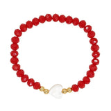 Boho Red&Pink Crystal Bead Shell Heart Bracelets Women Summer Jewelry