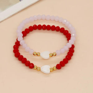 Boho Red&Pink Crystal Bead Shell Heart Bracelets Women Summer Jewelry